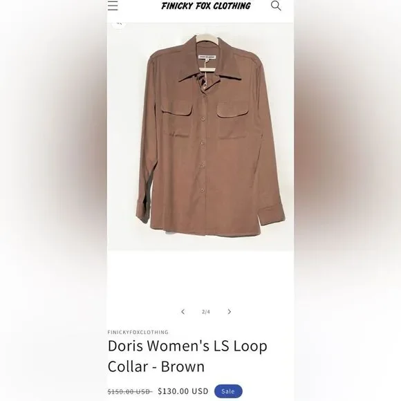 Finicky fox clothing | Doris Women's LS Loop Collar - Brown Size Medium - Picture 2 of 5